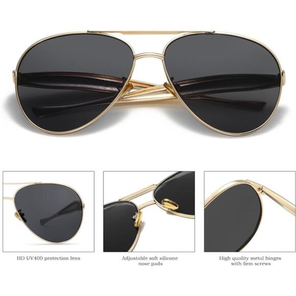 Oversized Gold Aviator Sunglasses for Women Men Retro 70s Metal Big Aviators main image 6